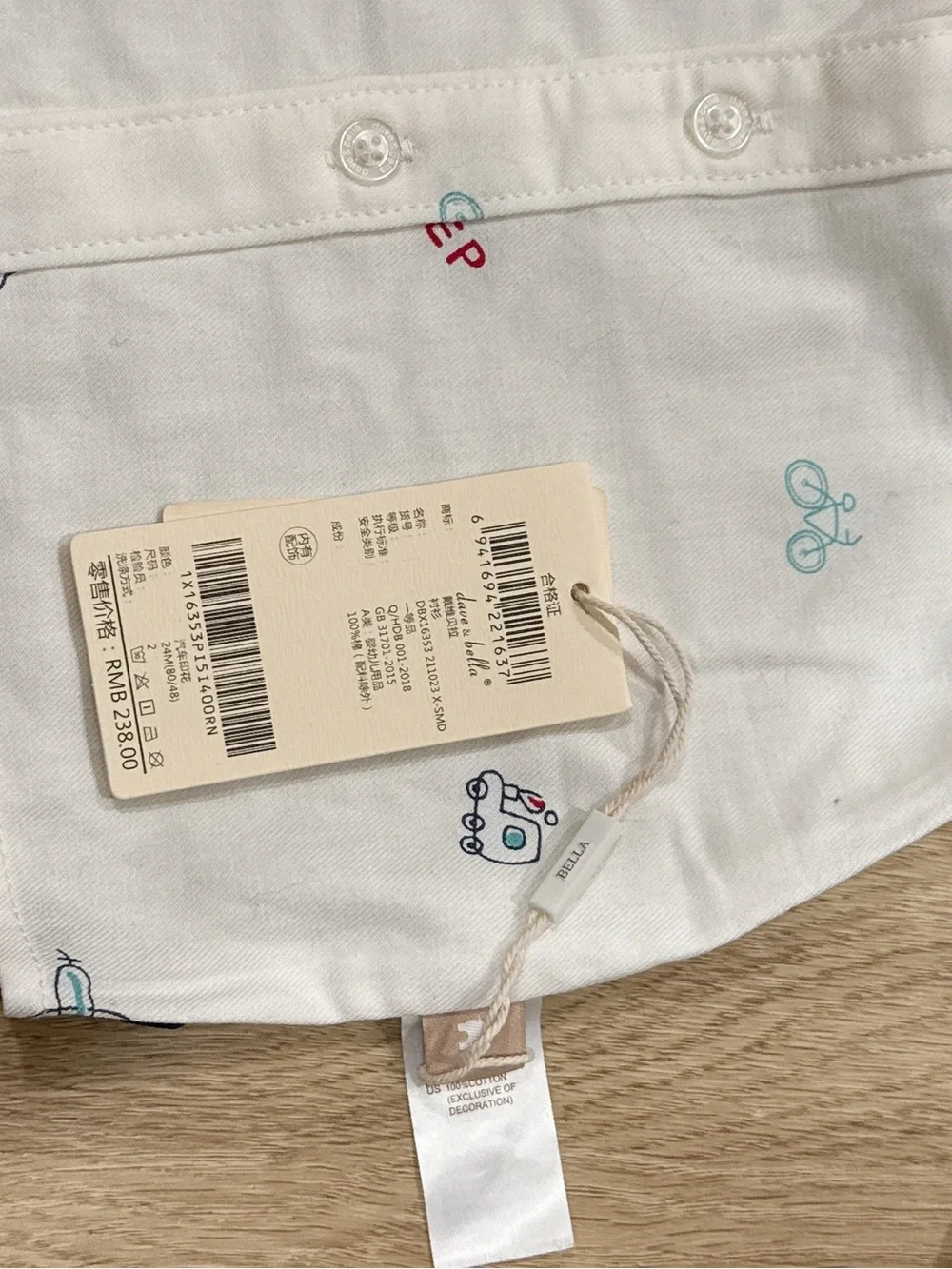 White Button-Up Shirt with Navy Bow Tie for Kids